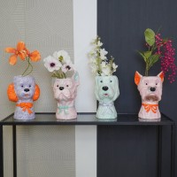 Vaas -bloemen vaashond - mint/ lilac- 13x14x21cm