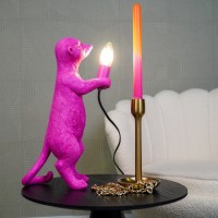 Tafellamp - Meerkat - Polyresin - Roze - 15x10x38cm