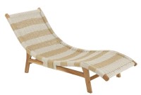 J-Line lounger + cushion Stripes - plastic/teak - white/natural