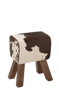 J-Line Stool Cow Mango Wood/Fur Black/White