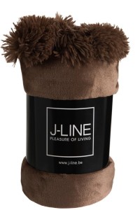 J-Line Plaid Pompom - polyester - bruin - 170 x 130 cm