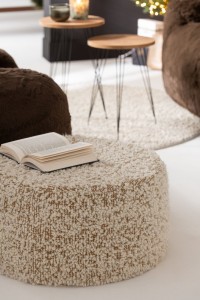 J-Line Pouf Round Bouclé Cotton/Polyester Camel/Cream