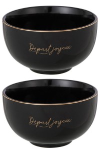 J-Line Départ Joyeux bowl - porcelain - black/gold - L - 2x