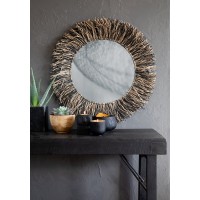 De Raffia Fringe Spiegel - Natuurlijk Zwart - L