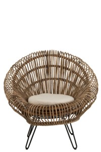 J-Line Lounge Vivi Rattan chair with cushion - jute/metal - natural