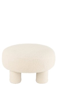 J-Line Stool Round Teddy Feet Bouclé White