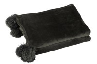 J-Line Plaid Pompom - polyester - black - 170 x 130 cm