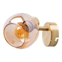 Glas-Wand Spot "LIBBY", klassische Wandlampe aus messingfarbenem Metall und getöntem Glas in Amber, mit E14-Fassung, für Esszimmer, Wohnzimmer, Diele oder Büro, 16 cm