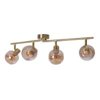 4er Spot/Deckenleuchte "LIBBY", klassische Deckenlampe aus messingfarbenem Metall und getöntem Glas in Amber, mit E14-Fassung, für Esszimmer, Wohnzimmer, Diele oder Büro, 80 cm lang