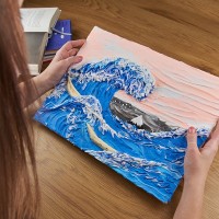 Okto clay DIY 3D Artwork with foam clay, Big Wave in Kanagawa, 10004, 30x40cm