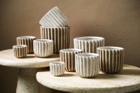 Ghada Brown Ceramic Round Pot With Lines XL