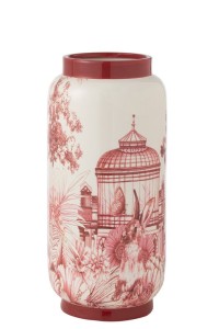 J-Line vaas Moriko - porselein - rood/wit - 40 cm hoog