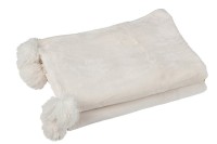 J-Line Plaid Pompom - polyester - creme - 170 x 130 cm