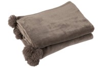 J-Line Plaid Pompom - polyester - donker taupe - 170 x 130 cm