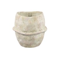 Haania Beige Cement Round Pot With Middle Line XL