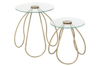 J-Line table Round - metal/glass - gold - 2 pieces