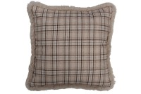 J-Line cushion Check Button - polyester - beige/white