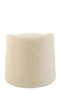 J-Line Poef Teddy Round+Rugleuing Bouclé White