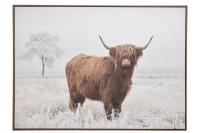 J-Line Wall Decoration Yak Landscape Wood/Polyresin White/Brown