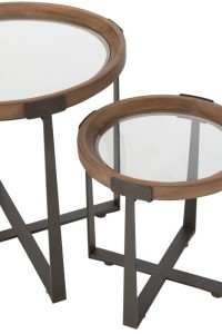 J-Line Set of 2 Coffee Table Mine Glass/Fir Wood Natural/Black