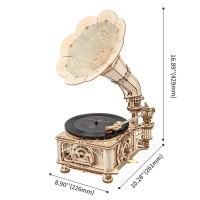 Wooden Puzzle 3D Classical Gramophone Electrical and Mechanical, Robotime, LKB01D, 22.6x26.1x42.9cm