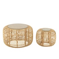 J-Line Set Van Twee Bijzettafels Afrika Bamboe/Sparhout Naturel