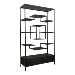 Lixly Black Wood Iron Frame Open Cabinet