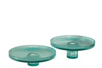 J-Line Cake plate - cake stand - glass - transparent/azure blue - 2x