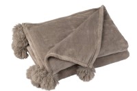 J-Line Plaid Pompom - polyester - taupe - 170 x 130 cm