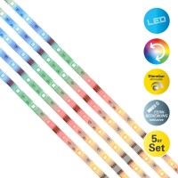 5x 1m RGB LED stripe, with color change, dimmable, including infrared remote control