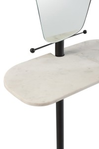 J -line mirror + wall shelf - iron/glass - white/black - 185 cm high