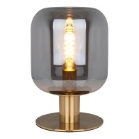 Glass table light "Alessio", 30 cm high, Ø 20 cm, gold-colored metal, smoke glass, E14
