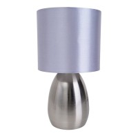 Tischleuchte "AURUM" 33 cm hoch in stahl-blank/grau, aus Metall und Textil, mit E14-Fassung, Beleuchtung für Esszimmer, Wohnzimmer, Diele oder Büro
