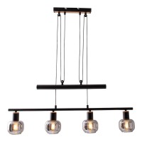 4 pendant lamp "fumoso", pendant lamp height adjustable made of metal and smoke glass in black, with E14 socket, for dining room, living room, hallway or office, 78 x 10 cm