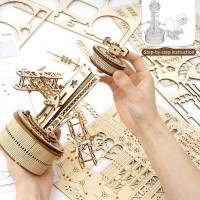 Music Box Wood DIY 3D Puzzle Airplane Control Tower, Robotime, AMK41, 19.5x19.5x25.1cm