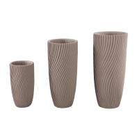Lianna Beige Cement Round Vase Line Pattern L