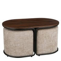 Coffee table with Poufs - 3-piece - L79 x W45 x H41 cm - Light gray