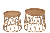 J-Line Set of 2 Table Round Rattan/Plywood Natural