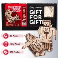 Mr. Playwood 3D Wooden Puzzle Transformer Robot/Airplane, 10103, 7(10)x15(21)x20(24)cm.