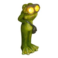 LED Solarleuchte "Frosch" stehend für Terrasse und Garten, aus grüner Keramik, mit fest verbauten LEDs , Deko Lampe für Außen 30 cm hoch