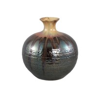 Darlan Gun Metal Bulby Ceramic Vase Beige Top L