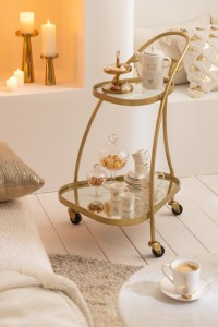 J-Line Service Cart Triangular Metal/Mirror Gold