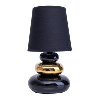 Keramik Tischleuchte "STONEY", Tischlampe aus Keramik und Textil in Schwarz,-Gold, mit E14-Fassung, Tischlampe für Esszimmer, Wohnzimmer, Diele oder Büro, oder als Nachttischlampe, 31 cm hoch