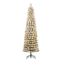 Charlton Smalle Kunstkerstboom met Warm Witte LED Verlichting - H215 x Ø56 cm - Groen Frosted