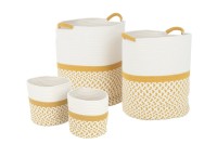 J-Line Set Of 4 Spool Basket Round Patterns Textile White/Orange