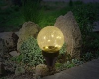 3 Set LED solar table lamp/ground skewer "Crackle" Ø 12cm, for outside, table lamp-plastic and glass, white, with integrated LED