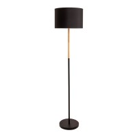 Textile standing lamp "Tessile", floor lamp made of metal, rubber tree and fabric in black, and nature, E27 socket, 126 cm high