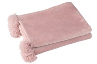 J-Line Plaid Pompom - polyester - babyroze - 170 x 130 cm