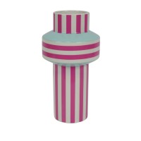 Vaas - Streep - Keramiek - Mintgroen/Neon Roze - 13x13x25cm