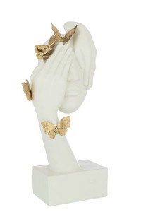 J-Line Face Butterflies Stand Poly White/Gold